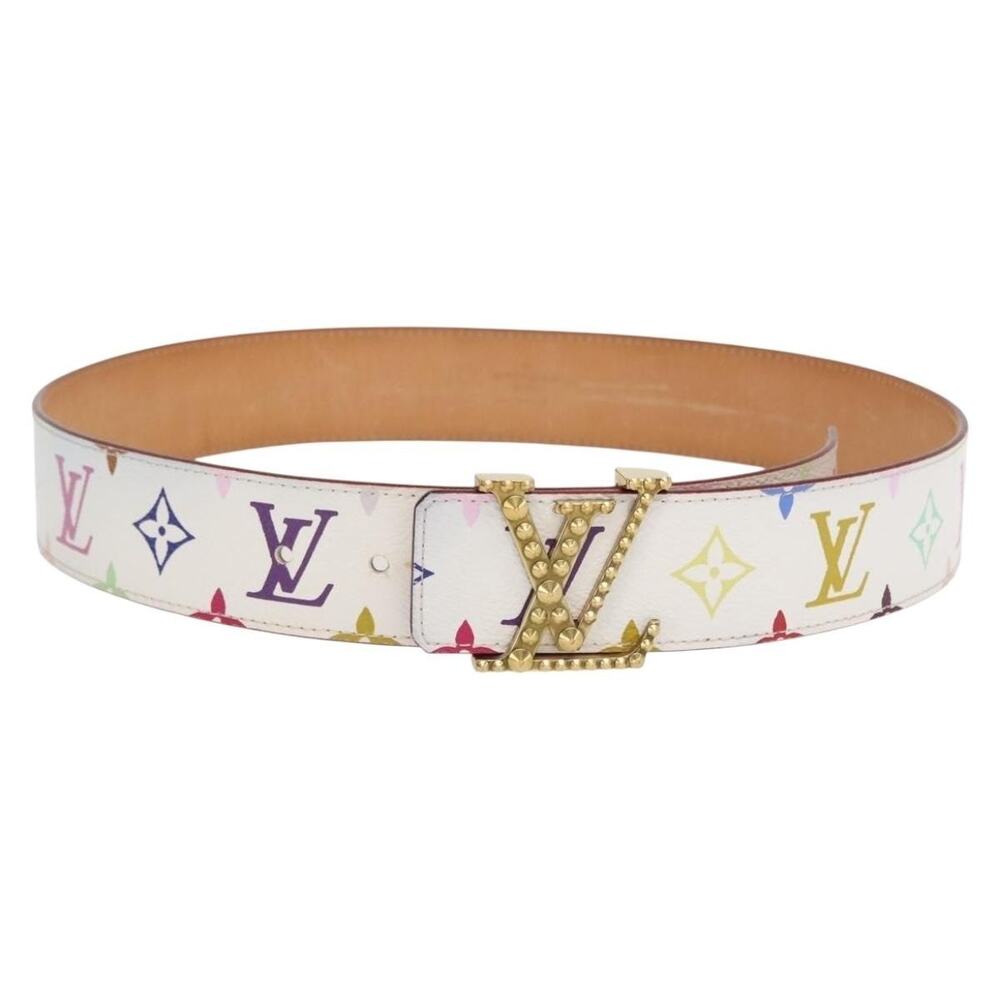Louis Vuitton Monogram Multicolor Ceinture LV Printed Initials Studs White Belt